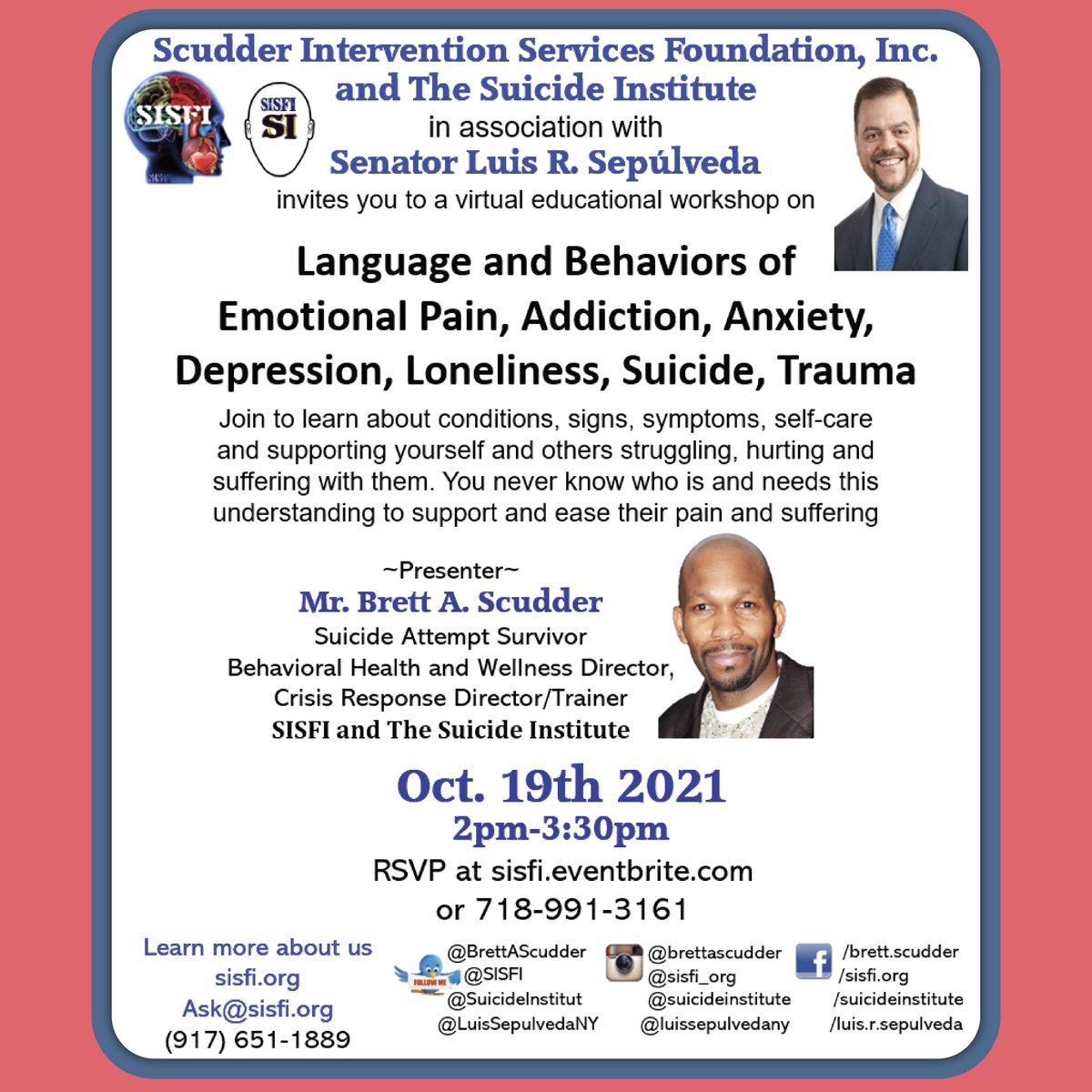 Join me today at 2:00pm to discuss Mental Health with <a href="/BrettAScudder/">Brett A. Scudder-President, Chairman, CEO</a> .
All info is provided in the flyer. I hope to see you all there! ☺️