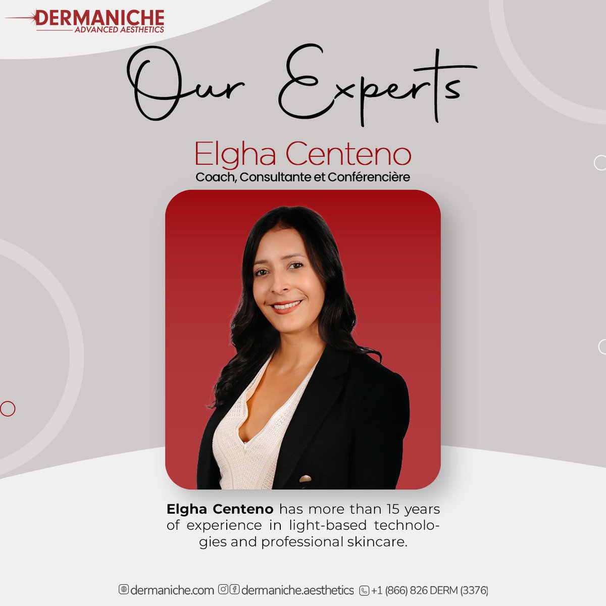 Elgha Centeno is a Specialized Trainer and Speaker in the aesthetics and medical aesthetics field
.
.
#dermanicheaesthetics #aesthetics #expertpanel #almalasers #elghacenteno #trainer #speaker #Canada #laserhairremoval #skinrejuvenation #sopranoıceplatinum