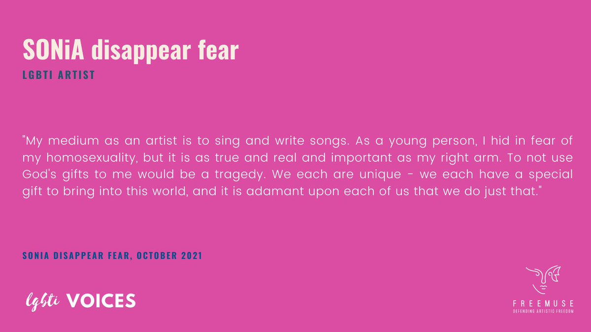 Freemuse98's tweet photo. 🏳️‍🌈 #𝗟𝗚𝗕𝗧𝗜𝗩𝗼𝗶𝗰𝗲𝘀: @disappearfear is a #musician known for her music that #challengesnorms! Her music highlights the push for #LGBTIequality. She is also a member of the Freemuse #LGBTIGAN network. To know more, visit https://t.co/vOt9zuIh7G. https://t.co/h0OTMo6cJs
