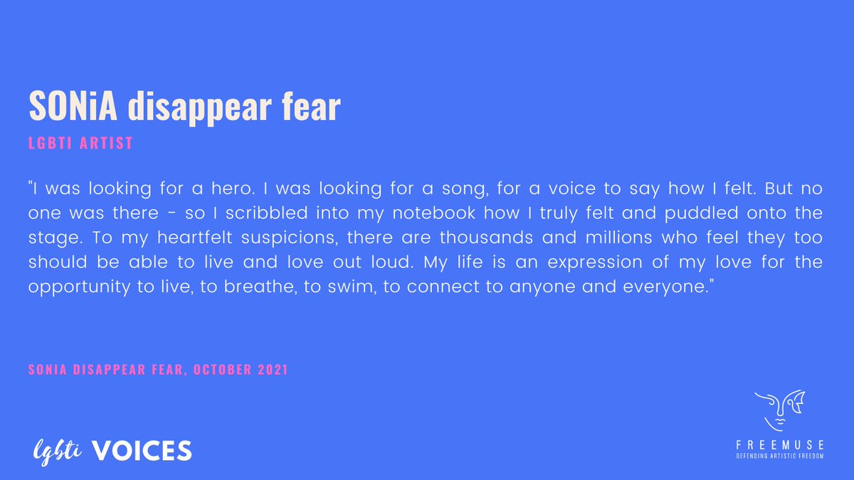 Freemuse98's tweet photo. 🏳️‍🌈 #𝗟𝗚𝗕𝗧𝗜𝗩𝗼𝗶𝗰𝗲𝘀: @disappearfear is a #musician known for her music that #challengesnorms! Her music highlights the push for #LGBTIequality. She is also a member of the Freemuse #LGBTIGAN network. To know more, visit https://t.co/vOt9zuIh7G. https://t.co/h0OTMo6cJs