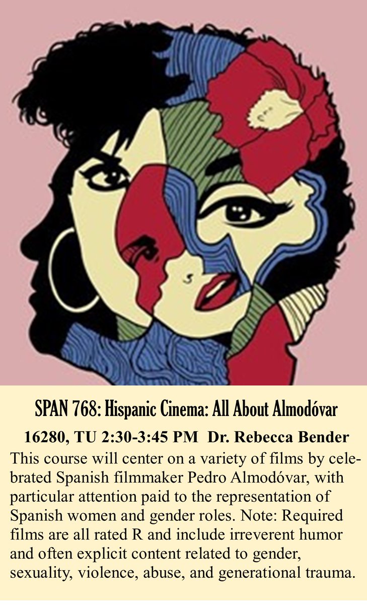 rebeccadactyl's tweet photo. Spring 22 courses - If any of my #SpanProf colleagues have tips or favorite materials/resources/readings for teaching Almodóvar, please let me know and/or share! It'll be my first time teaching this class (I'm still choosing films!) and it's def hard to narrow down materials https://t.co/VqpsxE56AM