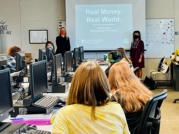 OhioTreasurer's tweet photo. Our team is at Pike County Career Technology Center today for another #RealMoneyRealWorld simulation. 

Through this interactive curriculum, students are developing the knowledge and skills that will guide them on a path to success. @CFAES_OSU #RMRW https://t.co/D1eXV6k8vu