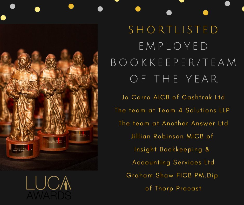 ICBUK's tweet image. Shortlisted for Employed Bookkeeper/Team of the Year is...

#LUCAAwards #ICBis25