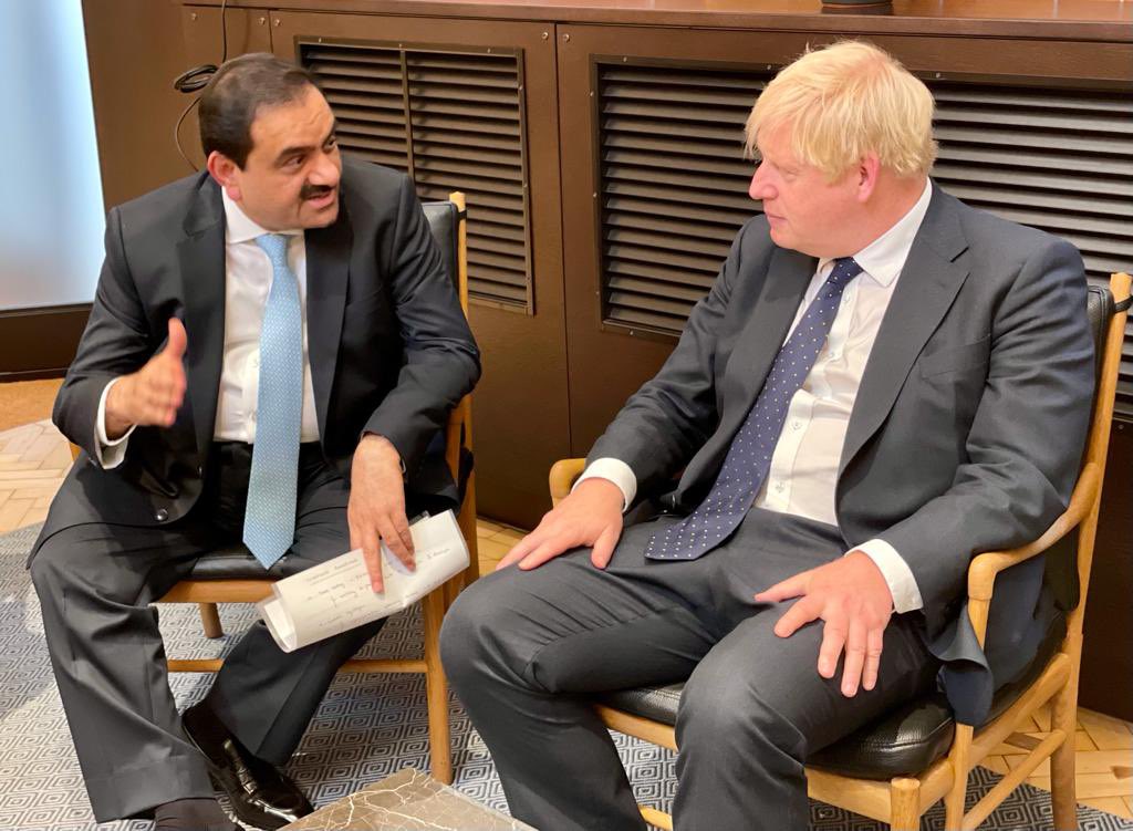 Gautam Adani (@gautam_adani) on Twitter photo Honoured to meet UK PM <a href="/BorisJohnson/">Boris Johnson</a> at the #GlobalInvestmentSummit. What a platform! Inspiring leadership in synchronizing global climate action. <a href="/AdaniOnline/">Adani Group</a> will commit $70bn to Energy Transition via Solar, Wind & H2. Thank you, UK Govt and @TradeGovUK, for the opportunity. Honoured to meet UK PM <a href="/BorisJohnson/">Boris Johnson</a> at the #GlobalInvestmentSummit. What a platform! Inspiring leadership in synchronizing global climate action. <a href="/AdaniOnline/">Adani Group</a> will commit $70bn to Energy Transition via Solar, Wind & H2. Thank you, UK Govt and @TradeGovUK, for the opportunity.