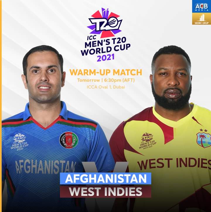 doedamercy's tweet photo. Afghanistan national cricket team will face West Indies national cricket team in their 2nd Warm up match of the ICC Men’s T20 World Cup. 
The match will start on 6:30 pm AFT at the ICCA Oval 1, Dubai. https://t.co/nMgZ0lcUvX