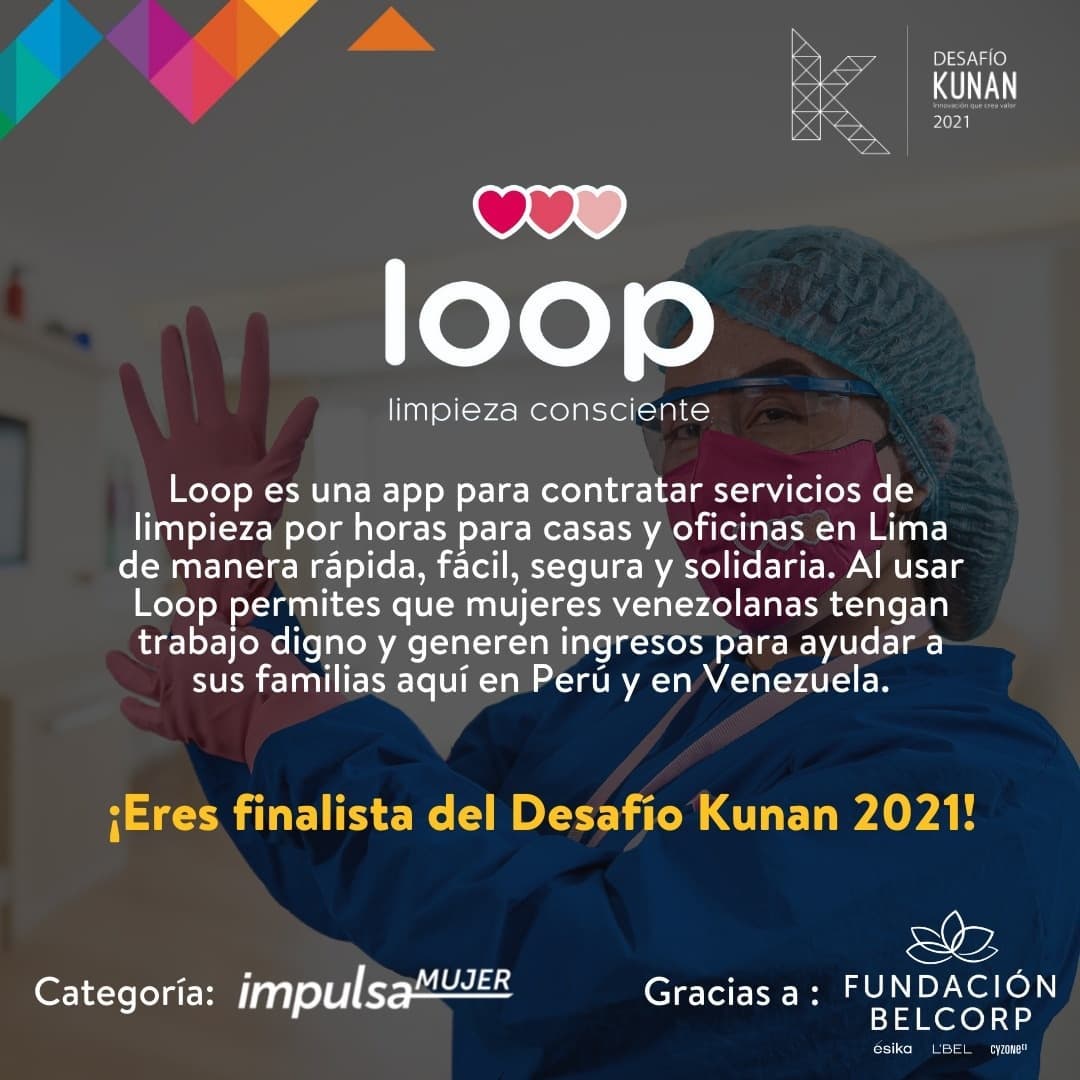 looplimpieza's tweet photo. Felices compartimos que Loop es finalista del Desafío Kunan 2021!!! 📲✨ @Kunan_es_ahora  
#looplimpieza #applimpieza #ImpulsaMujer 
.
.
.
#JuntosVE #TogetherVE 
@JuntosEsMejorVE @USAID @el_BID https://t.co/YsAVqZPH7p