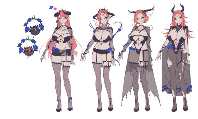 幫辣媽畫的人物設計 😈😈
第一張是發想,第二張是確定稿🌹🌹 