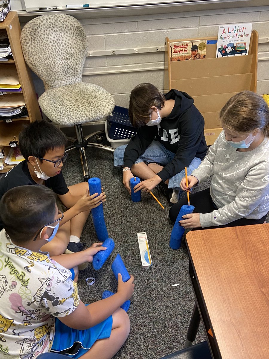 MillB19's tweet photo. Team building Tuesday! Reassembling a pool noodle. Much harder than it looks. @ireDCSD https://t.co/TyHtVTIgUC