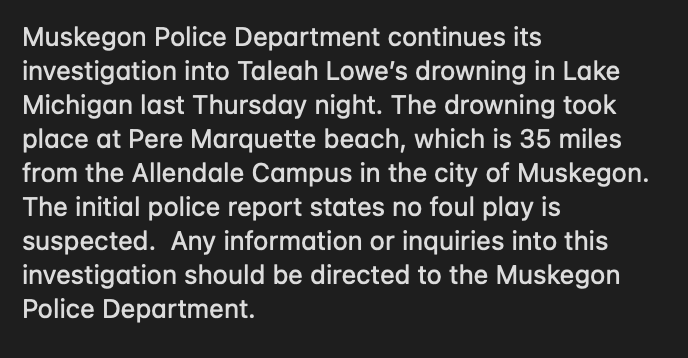 GVSUPolice's tweet photo. Update 10/19/21 - 11A https://t.co/VU3uWwL2yJ