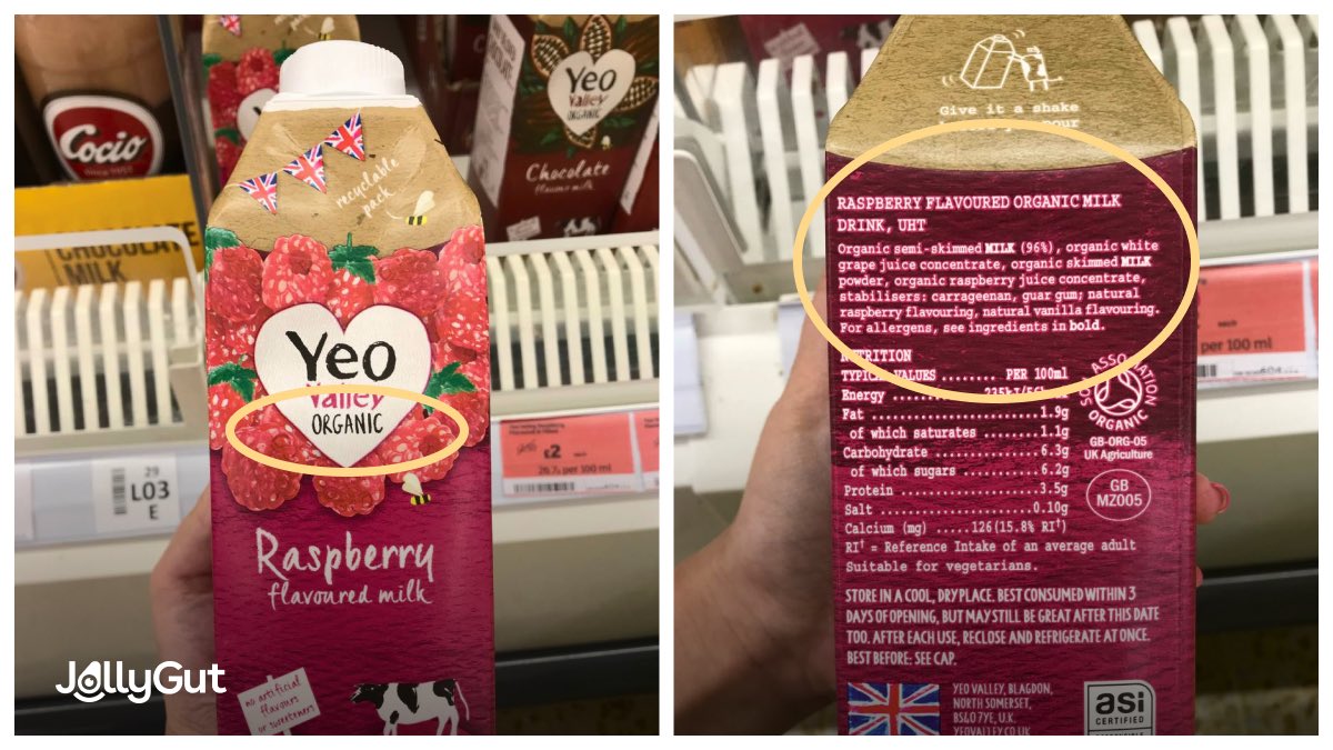 ‘Organic’ doesn't necessarily mean #healthier. This <a href="/yeovalley/">Yeo Valley</a> product is labelled #organic, however, the second main ingredient ‘Organic White Grape Juice Concentrate’ is considered an added sugar (PHE, 2015). <a href="/NHSEngland/">NHS England</a>