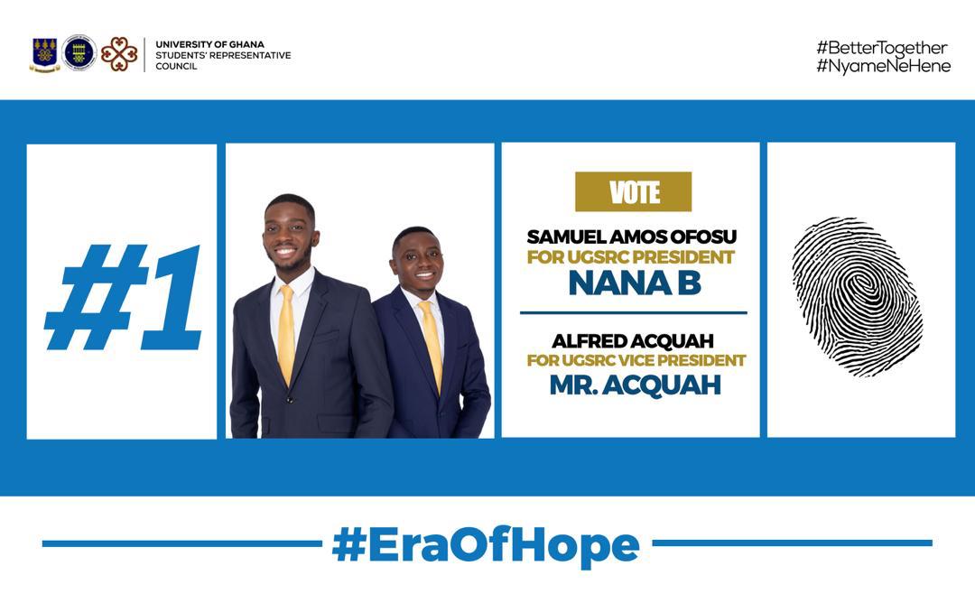 danny_kwabs's tweet photo. The @Ug_src election is tomorrow God willing. Unless you haven't heard. The entire campus is voting one and nothing else. 
Vote 1
Vote Samuel Amos Ofosu aka Nana B
Let's bring on an #EraOfHope https://t.co/0sOwrn9JLo