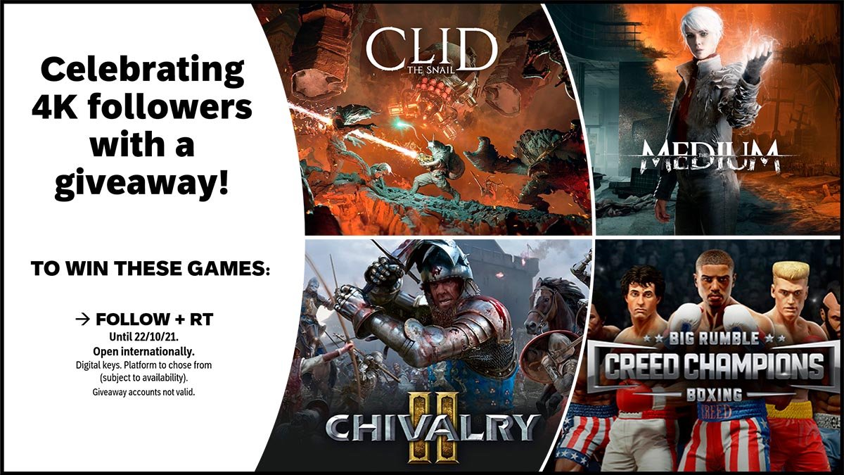 PLAION's tweet image. 🥳 4K GIVEAWAY! 🥳
We want to celebrate with you that we have reached 4.000 followers! You are the best! ❤️
To participate: 
➡️ FOLLOW + RT.
*Open internationally 👊. Until 22/10/21. Digital keys. Winner can choose platform (subject to availability). Giveaway accounts not valid.