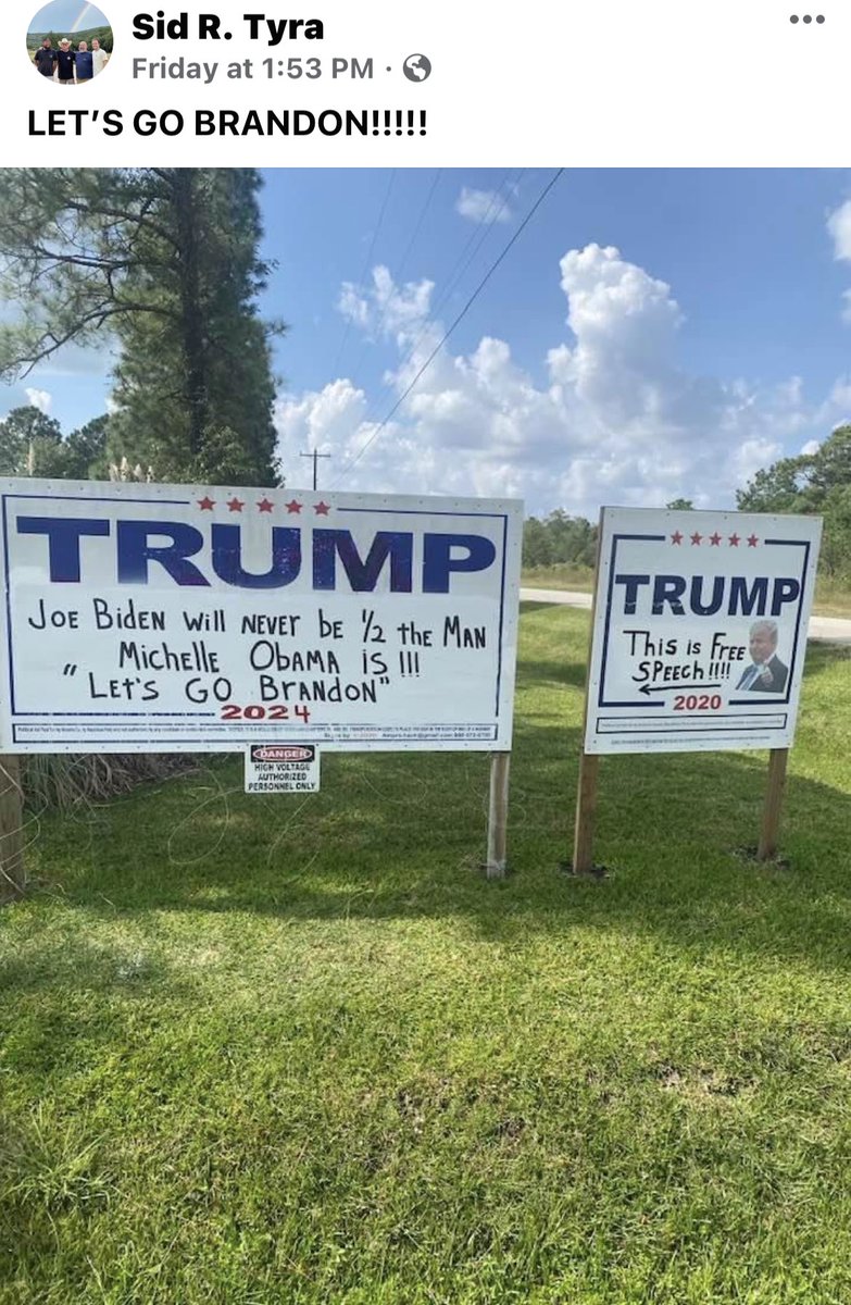 AmericaFirst850's tweet photo. This guys signs are great! #LetsGoBrandon https://t.co/YvCqGLciGm