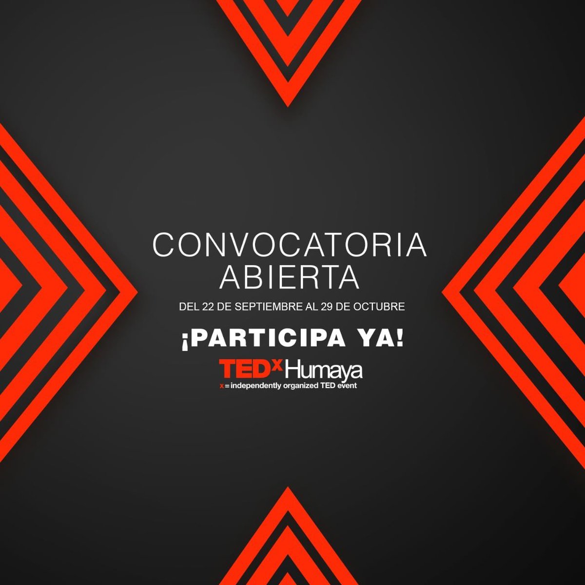 TEDxHumaya's tweet photo. Todavía estás a tiempo de formar parte de los #xpeakers de la tercera edición de #TEDxHumaya. 🔥

Nos estamos preparando.🚀  

👉Registra tu idea a partir de hoy en https://t.co/CMlVZNtDoC https://t.co/kncpZwLi2a