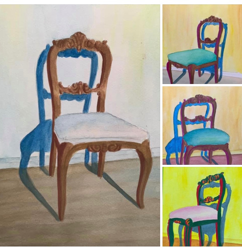 Four views of a chair.  Painted a family heirloom for an art class project and then experimented with colors and angles.  #livingwithlungcancer #lcsm <a href="/lcfamerica/">Lung Cancer Foundation of America</a>