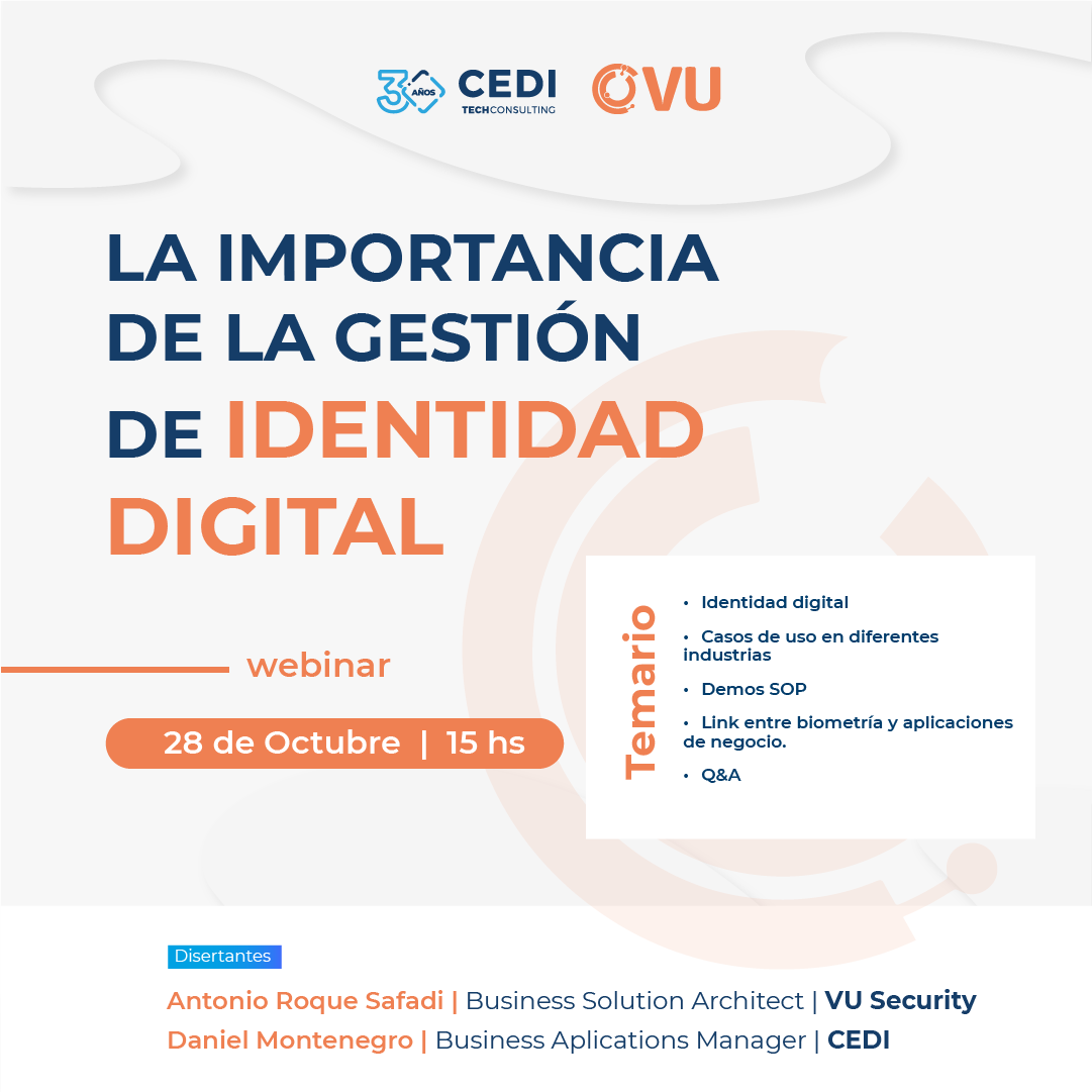 CEDITECHOK's tweet photo. Te invitamos junto a VU SECURITY a nuestro próximo webinar sobre la importancia de la gestión de #IdentidadDigital

Registrate: https://t.co/BNGYZObCec

#Identidad #Digital #Seguridad #Security #UserExperience #UX #AgentExperience #User https://t.co/gWo4G2Cxh3