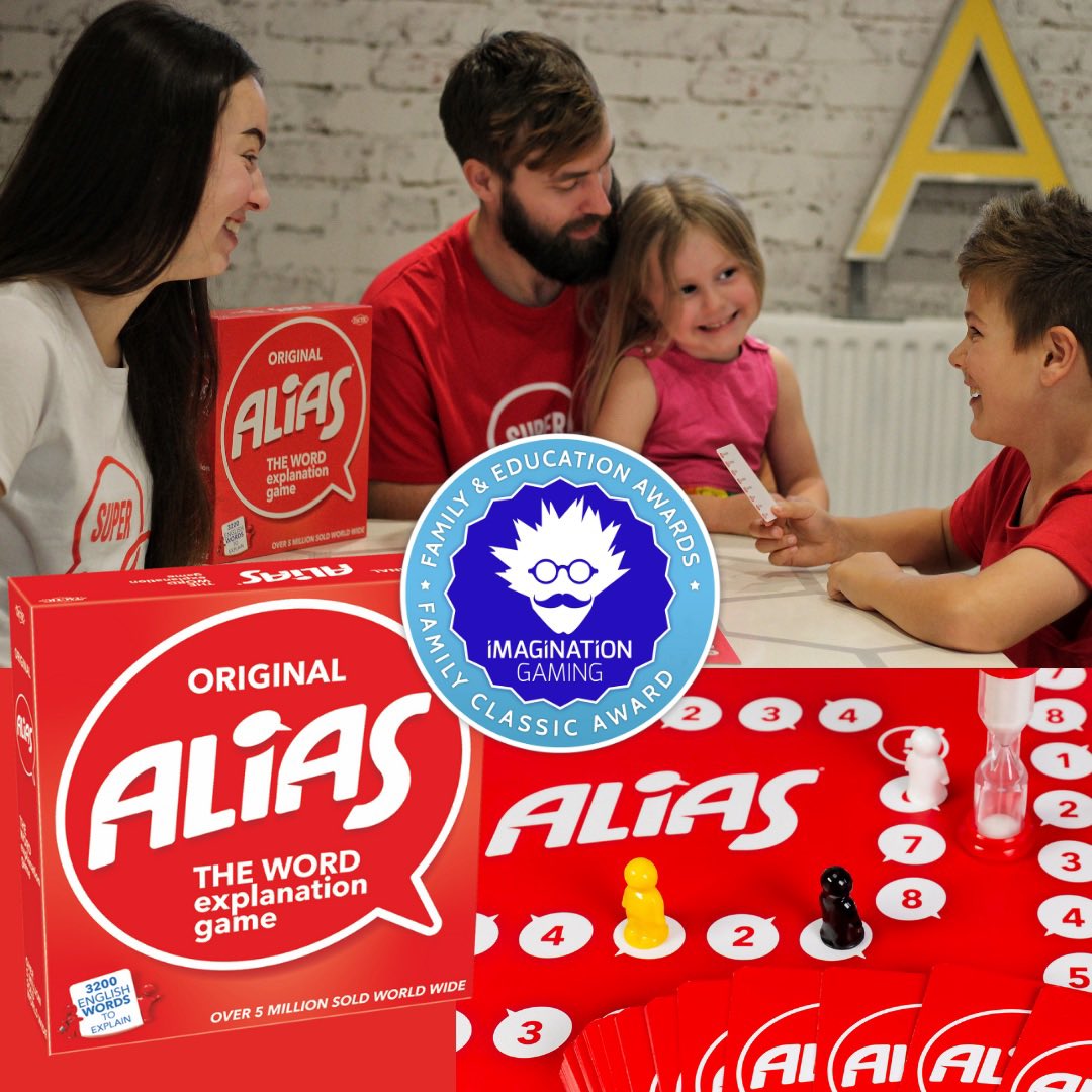 Thank you <a href="/imagigaming/">Imagination Gaming</a> for giving Alias a Family Classic Award! We’re delighted our famous word explanation game is a firm favourite with you! #imagigaming #tacticgames
