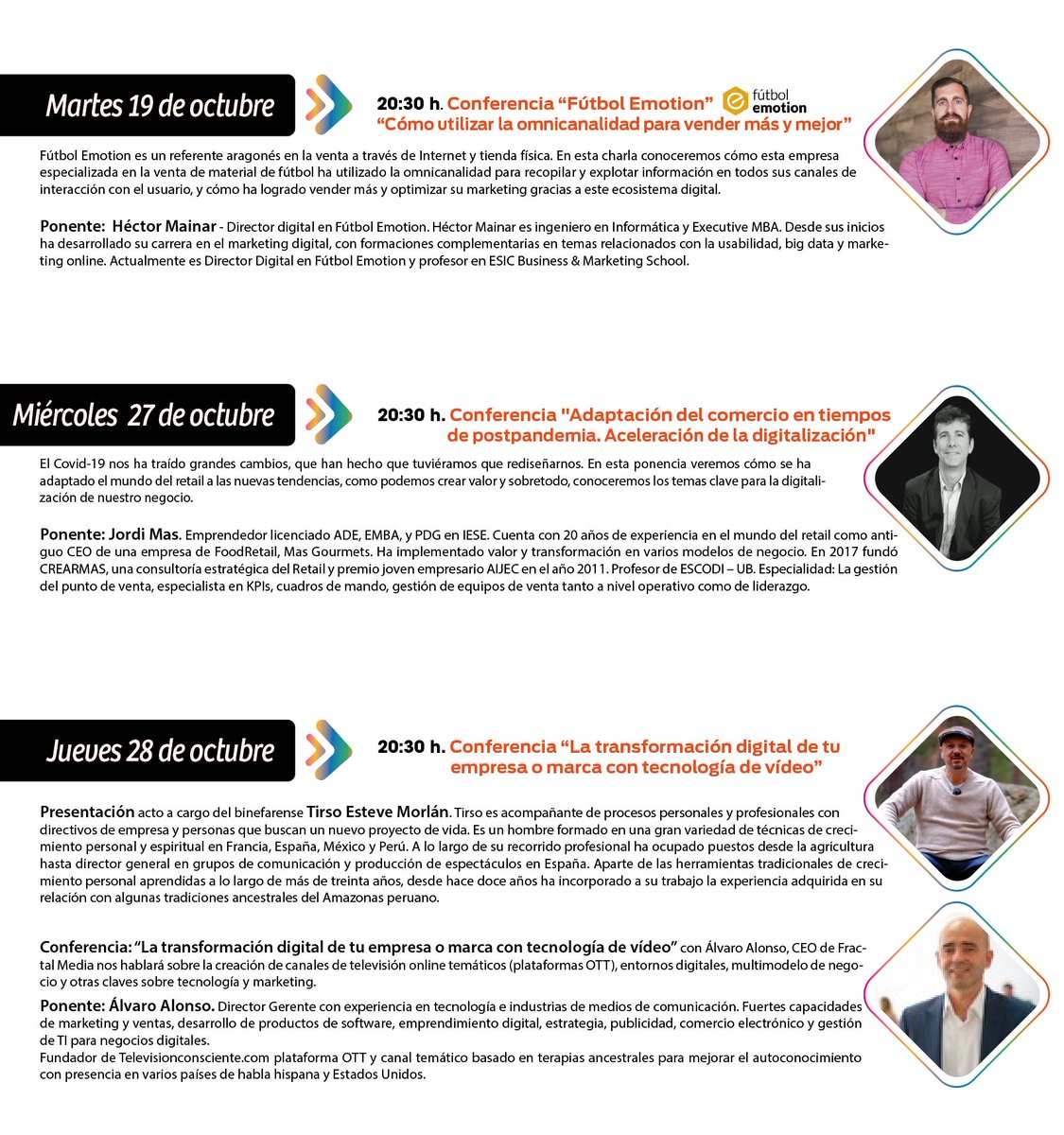 ebinefar's tweet photo. Jornadas online  #Transformación #Digital en #Binéfar, 19, 27 y 28 de octubre de 2021!
Las conferencias, todas de primer nivel,  presentadas en las #JTDBinéfar, correrán a cargo de reconocidos expertos en retail y digitalización. 
Programa e inscripciones: https://t.co/Ceen2iLMCO https://t.co/takC4Kkkgf