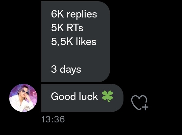 YALL I GOT A RT DEAL FROM @JM_Sparkle 5500 LIKES 5000 RETWEETS 6000 REPLIES PLEASE HELP ME LIKE, RT AND REPLY 😭 PLEASE TAG YOUR FRIENDS TOO😭 THANK YOU SO MUCH 🥺💜