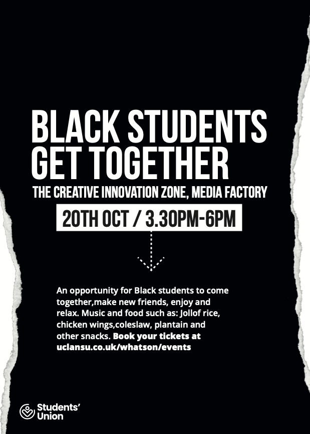 Have you booked your FREE ticket for Odette @UCLanSU_Welfare's Black students get together tomorrow yet?

Head to: uclansu.co.uk/ents/event/687/ to find out more and book your space now!👏🏿