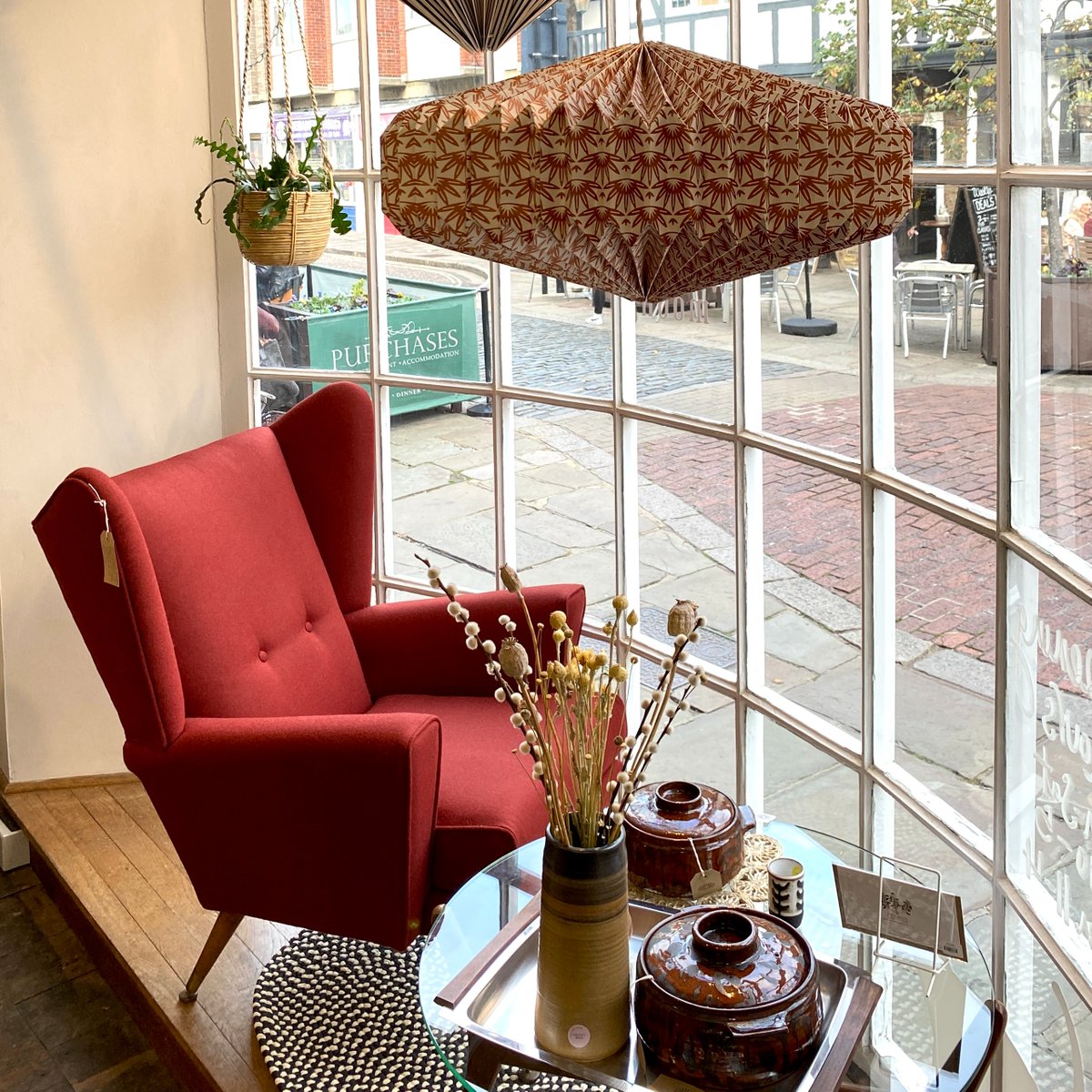 All change in the window this week due to this fab Midcentury Wing Back Armchair arriving back from the upholsters and us being us, we got all over excited and decided to change everything. The result is somewhere you want to curl up with a good book! wintersmoon.co.uk/collections/au…