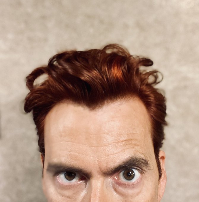 The first photo of David Tennant's ginger hair for filming of the second series of Good Omens