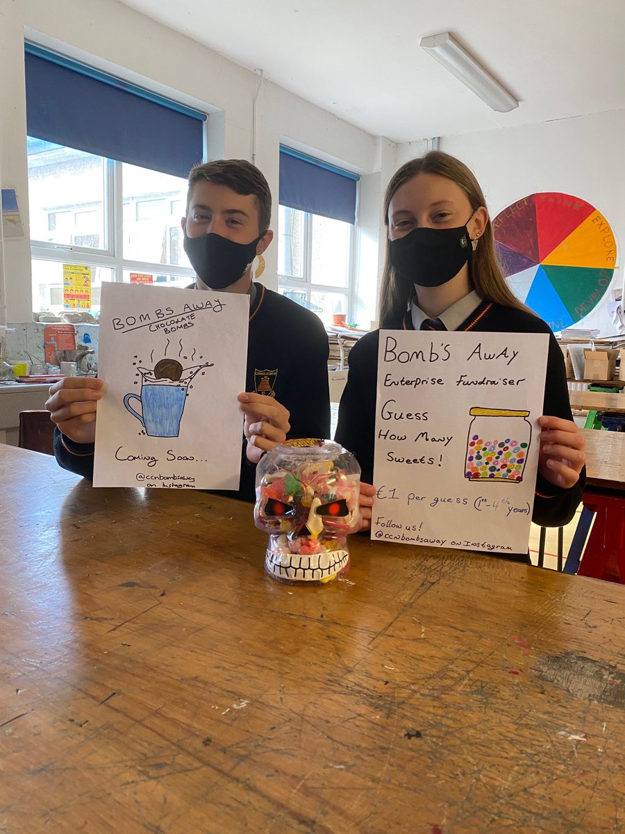 ccn_school's tweet photo. Fundraiser for TY enterprise company ‘Bombs Away’. 1st-TY can bring in €1 to guess how many sweets in the jar to win it . See details below 🍬 @ceist1 @Entirl https://t.co/djVp0P8dQV