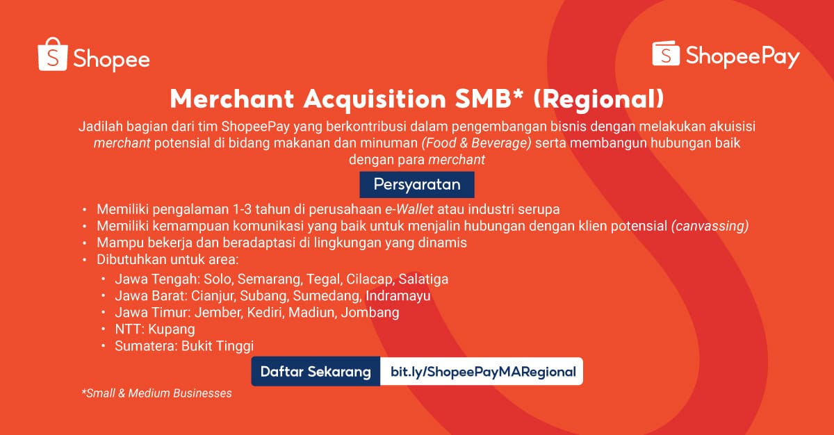 nandagodblazt's tweet image. Halo semuanya!

Shopee Indonesia sedang mencari kandidat yang tertarik pada bidang pengembangan bisnis. Tertarik untuk menjadi bagian dari tim ShopeePay Merchant Acquisition? Kirimkan CV melalui link ini: bit.ly/ShopeePayMAReg…

#LifeAtShopee #ShopeeID #JobVacancies