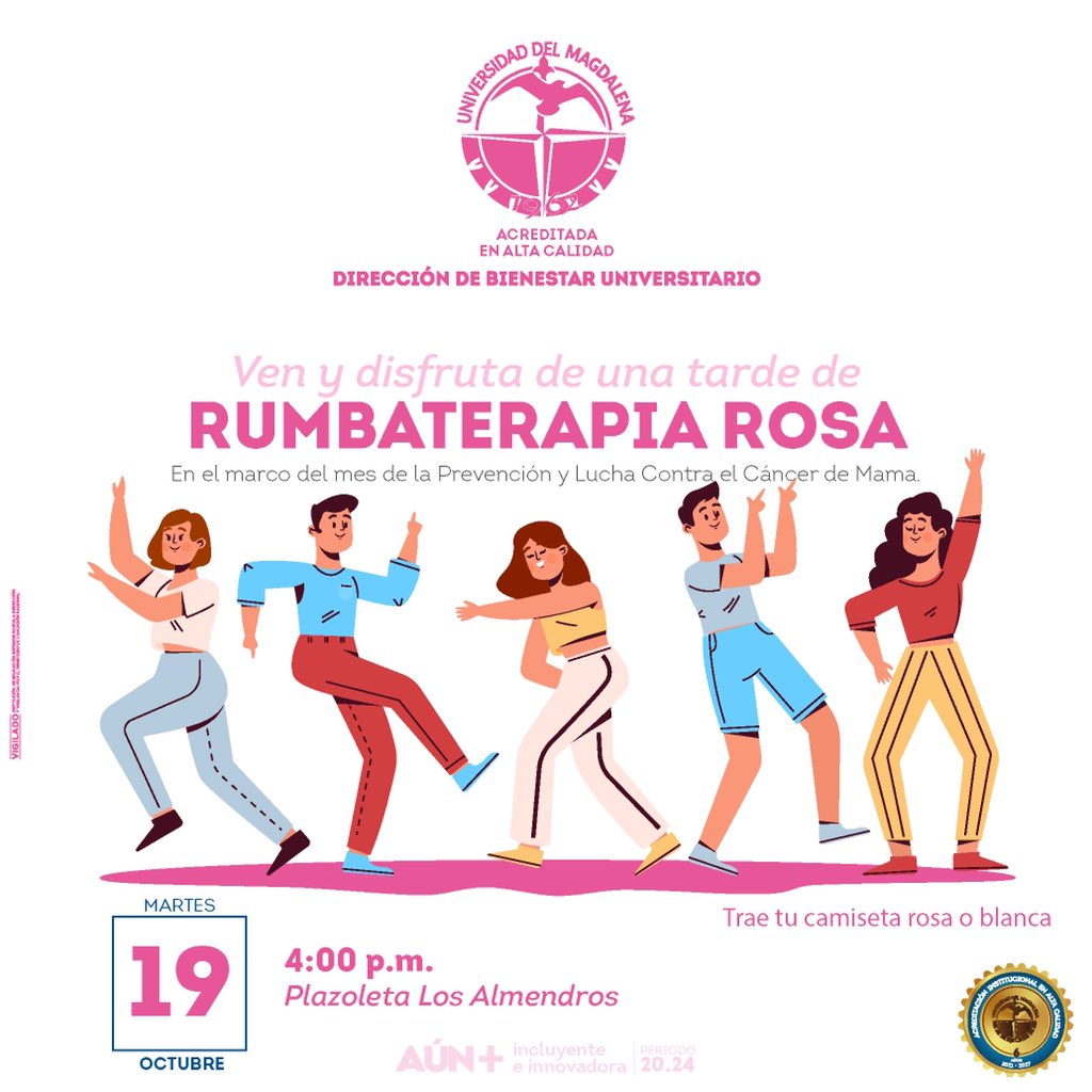 BienestarUM's tweet photo. #PrográmateUM | 🎀 En el marco del Día de la Prevención y Lucha Contra el Cáncer de Mama, los invitamos a unirse a las actividades que se han organizado para ustedes. 

🗓 Martes 19 de octubre de 2021 
⏰ 4:00 p.m 
📍Plazoleta Los Almendros 

#VivasParaVivir 
👇🏽 https://t.co/8wdwy9twdb