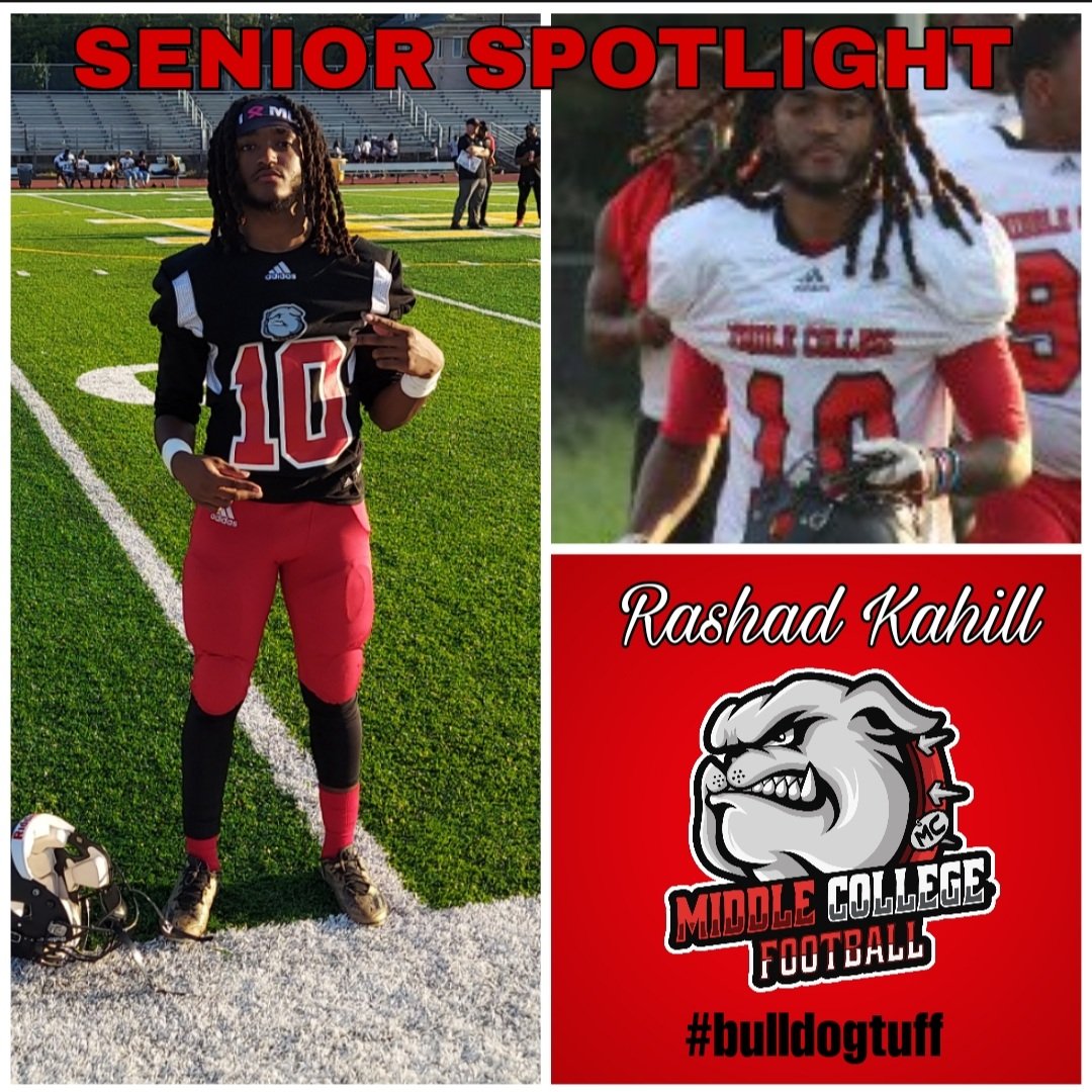 MiddleCollegeFB's tweet image. Another Big Senior Shoutout to LB/DB Rashad Kahill! Big Time Energy Guy! #DaPredator #bulldogtuff 
@rashadk731 @TheRealBulldogs