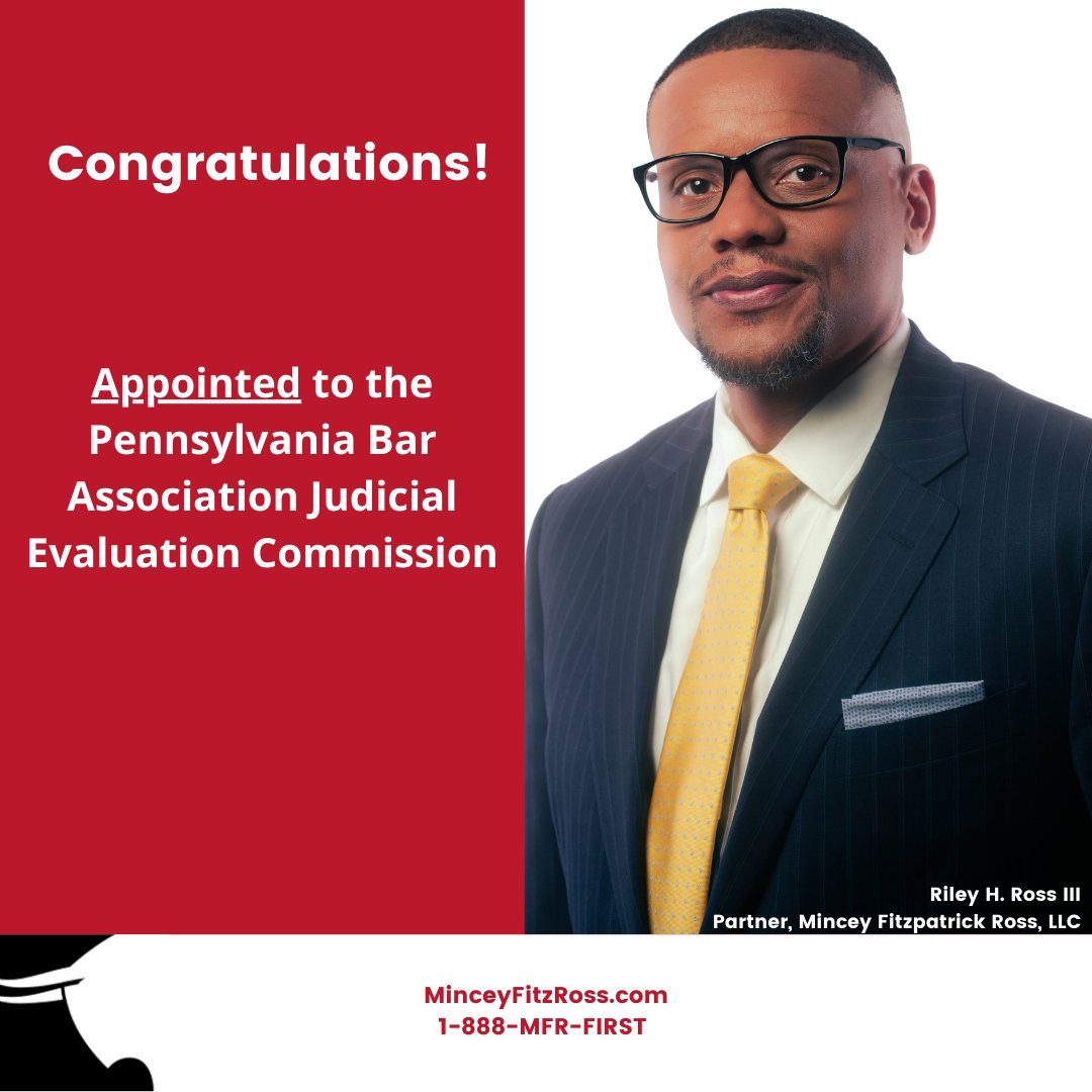We would like to congratulate our Partner <a href="/AttorneyRoss/">Riley H. Ross III</a> on his recent appointment to the PA Bar Association's Judicial Evaluation Commission. 

#MFRFirst
