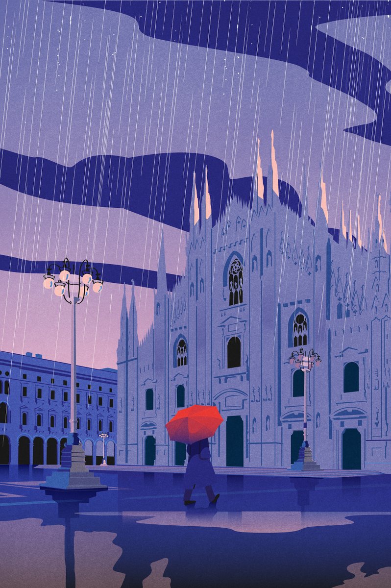 Milano sotto la pioggia in una delle copertine disegnate per la promozione del film "Il materiale emotivo" di Sergio Castellitto #ilmaterialeemotivo