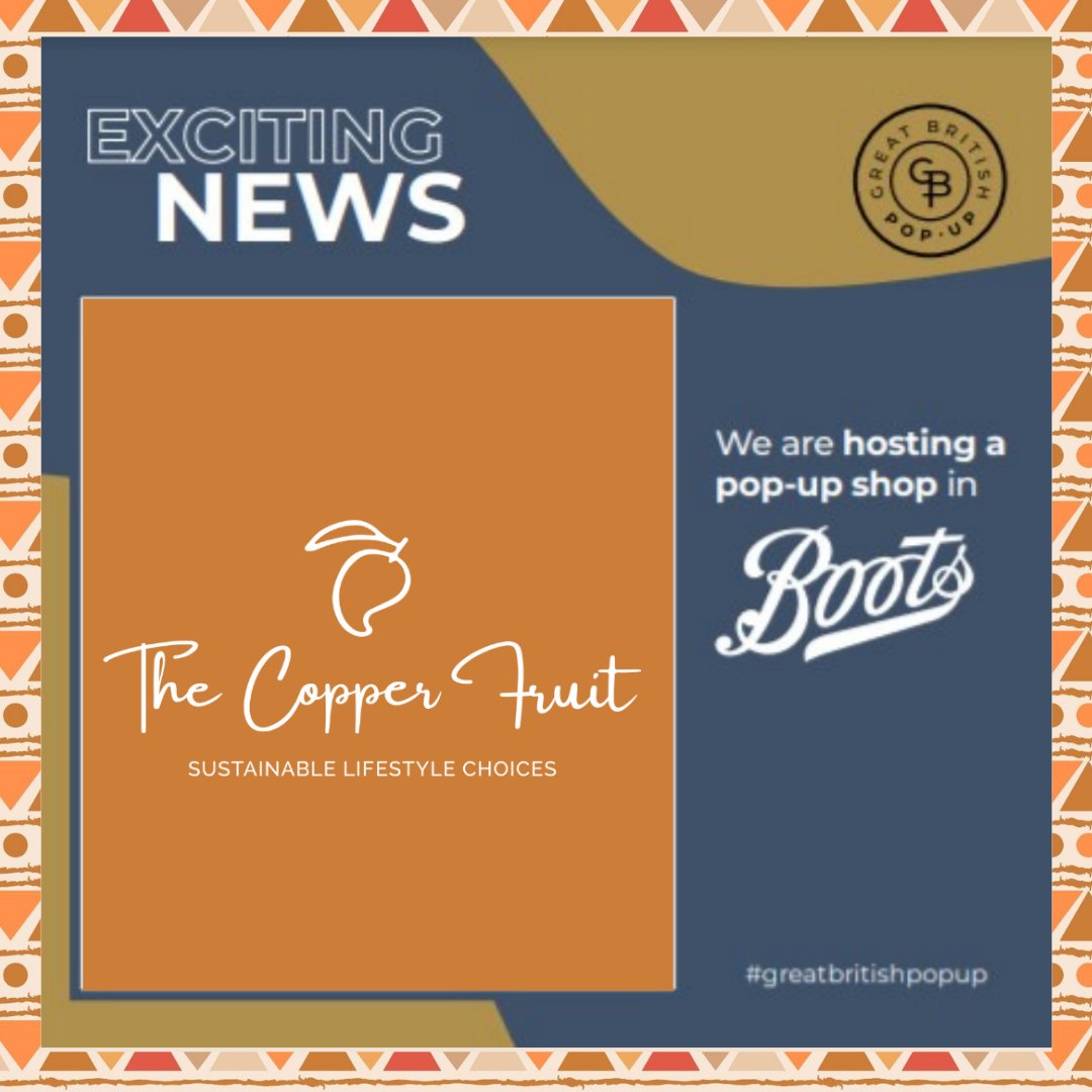 thecopperfruit's tweet photo. Round three of #GoodNewsTuesday coming up!! ✨ We are excited to announce that we can finally reveal that we will be hosting a pop-up shop at @bootsuk @thegladesbromley in SE London from 1st to 7th Nov 2021.😃
Thanks to @thegreatbritishpopup &amp; @BootsUK 🧡🌍🌱 #BlackOwnedBusiness https://t.co/4BunXE9rBE