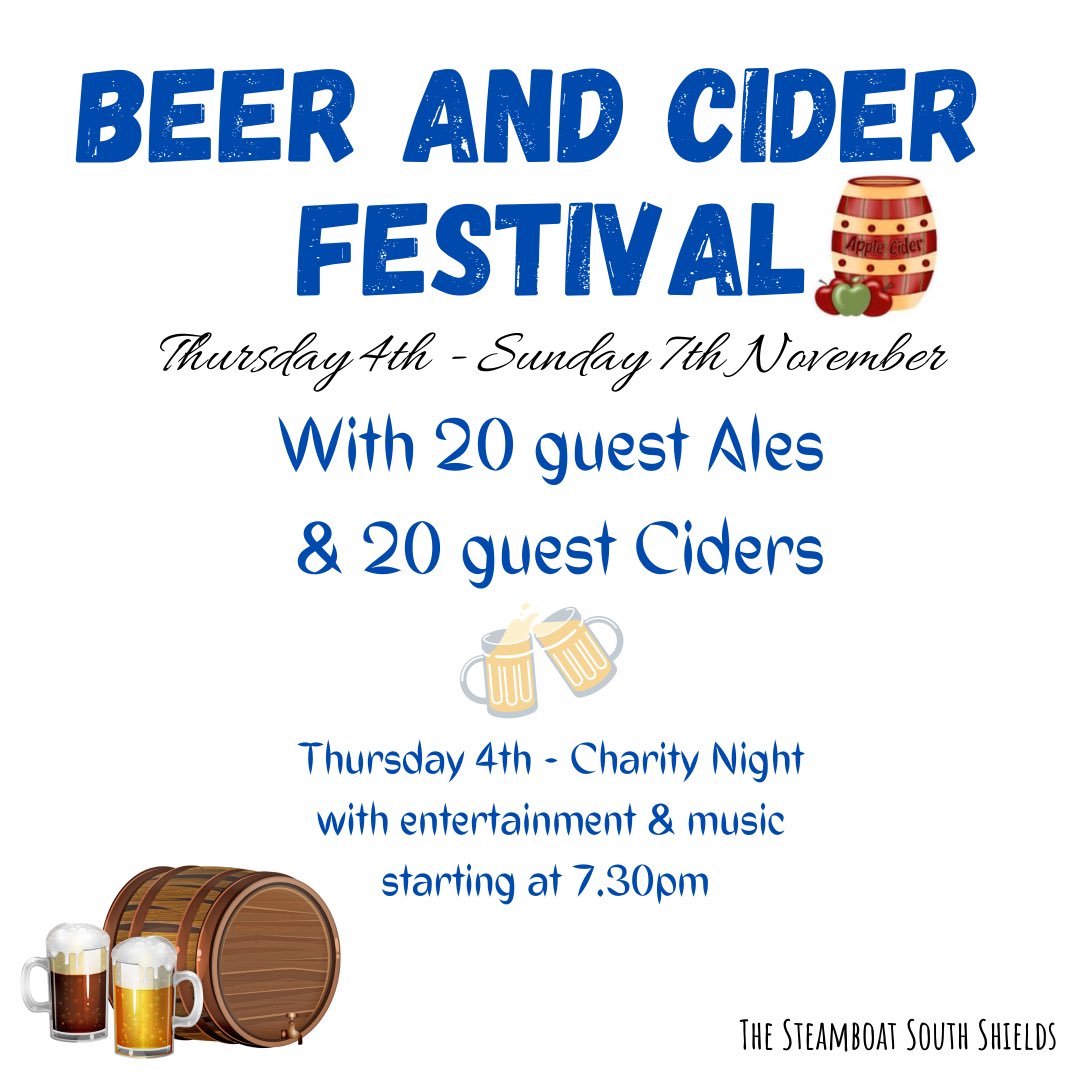 The Steamboat (@thesteamboat_) on Twitter photo The Steamboats Beer & Cider Festival is back! Starting Thursday 4th - Sunday 7th November๐บ๐
<a href="/SST_CAMRA/">Sunderland & South Tyneside CAMRA</a> The Steamboats Beer & Cider Festival is back! Starting Thursday 4th - Sunday 7th November๐บ๐
<a href="/SST_CAMRA/">Sunderland & South Tyneside CAMRA</a>