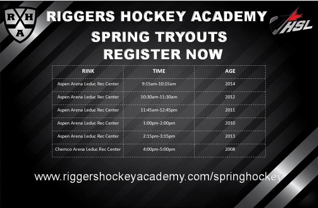 Want to try the #hsl next winter?  Try our spring program first!  Tryouts starting November 11th. Register at www.riggershockeyacademy/spring hockey