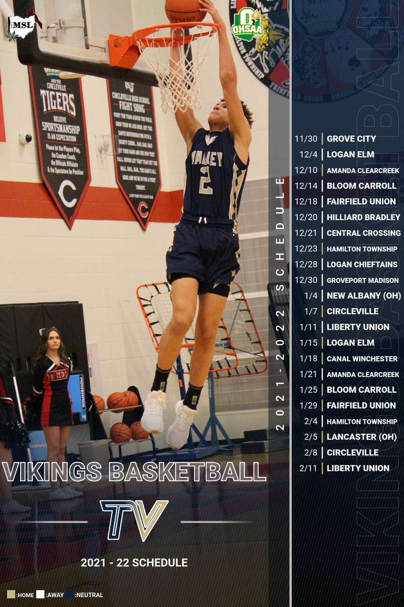 2021 - 2022 Viking Boys Basketball Schedule.