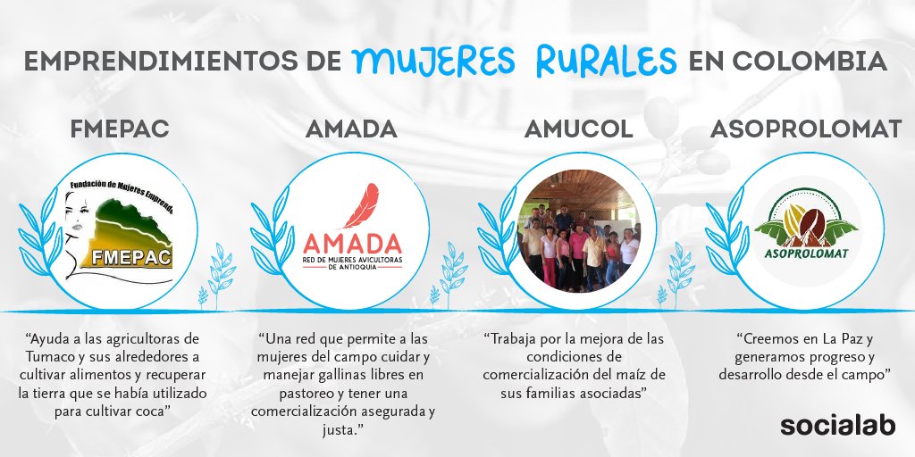 Descubre el tema del mes las #MujeresRurales, donde conocerás 4 emprendimientos colombianos, dirigidos por mujeres rurales que se están poniendo la 10 FMEPAC, AMADA, AMUCOL, Asoprolomat. Inscríbete a nuestro Mini Blog: #MujeresRurales miniblog.socialabcolombia.com