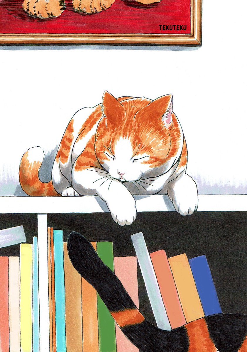 「しっぽであいさつ②にゃ🐱🎶
 #illustration 
 #オリジナルイ」|TEKUTEKUのイラスト