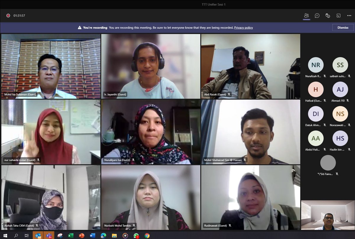 23 hingga 26 Ogos 2021 – Sesi latihan Train the Trainer (TTT) Unifier Proses Aliran Kerja untuk Sesi 1 telah berlangsung  secara atas talian melalui Platform Microsoft TEAMS. sesi latihan ini telah berlangsung selama empat (4) hari. Terima kasih kepada semua pegawai terlibat.
