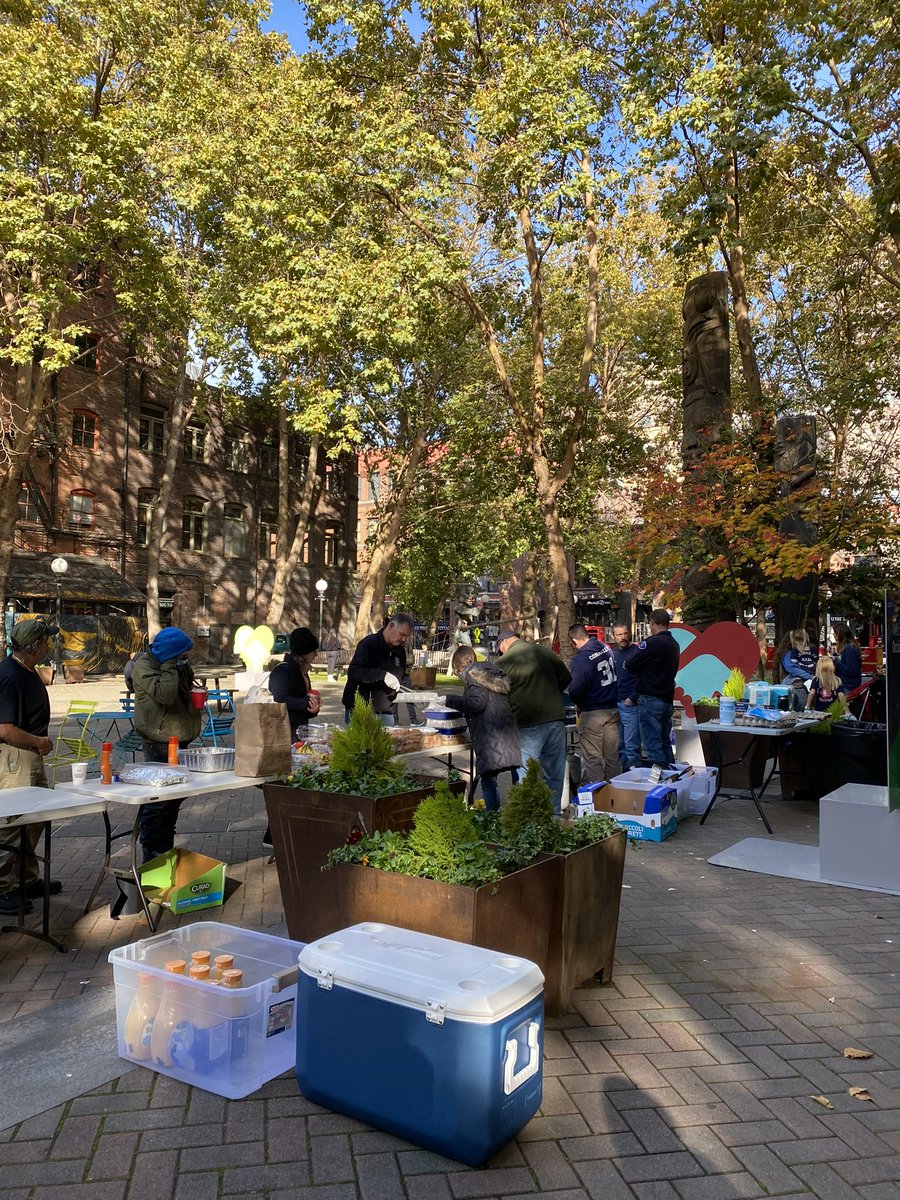 DoriMonsonShow's tweet photo. Today @SeattleFire fighters losing their jobs over the vax mandate dropped off their boots, said a prayer with their families, and cooked breakfast for the homeless in Occidental Park.  @GovInslee’s mandate is absolutely not about public health and safety. https://t.co/qmYJGCkqcE
