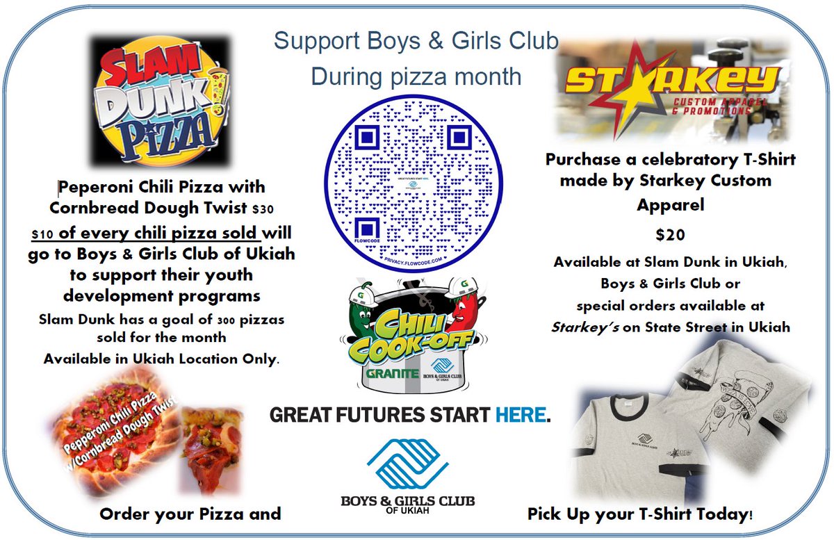 BGCUkiah's tweet photo. Looking for all pizza lovers! The New Chili Pizza is here and at Slam Dunk Pizza! 
Starkey Custom Apparel &amp; Promotions has made some awesome T's available for $20. 
Celebrate with us with a pizza and T-shirt! https://t.co/mpgXkWBumo