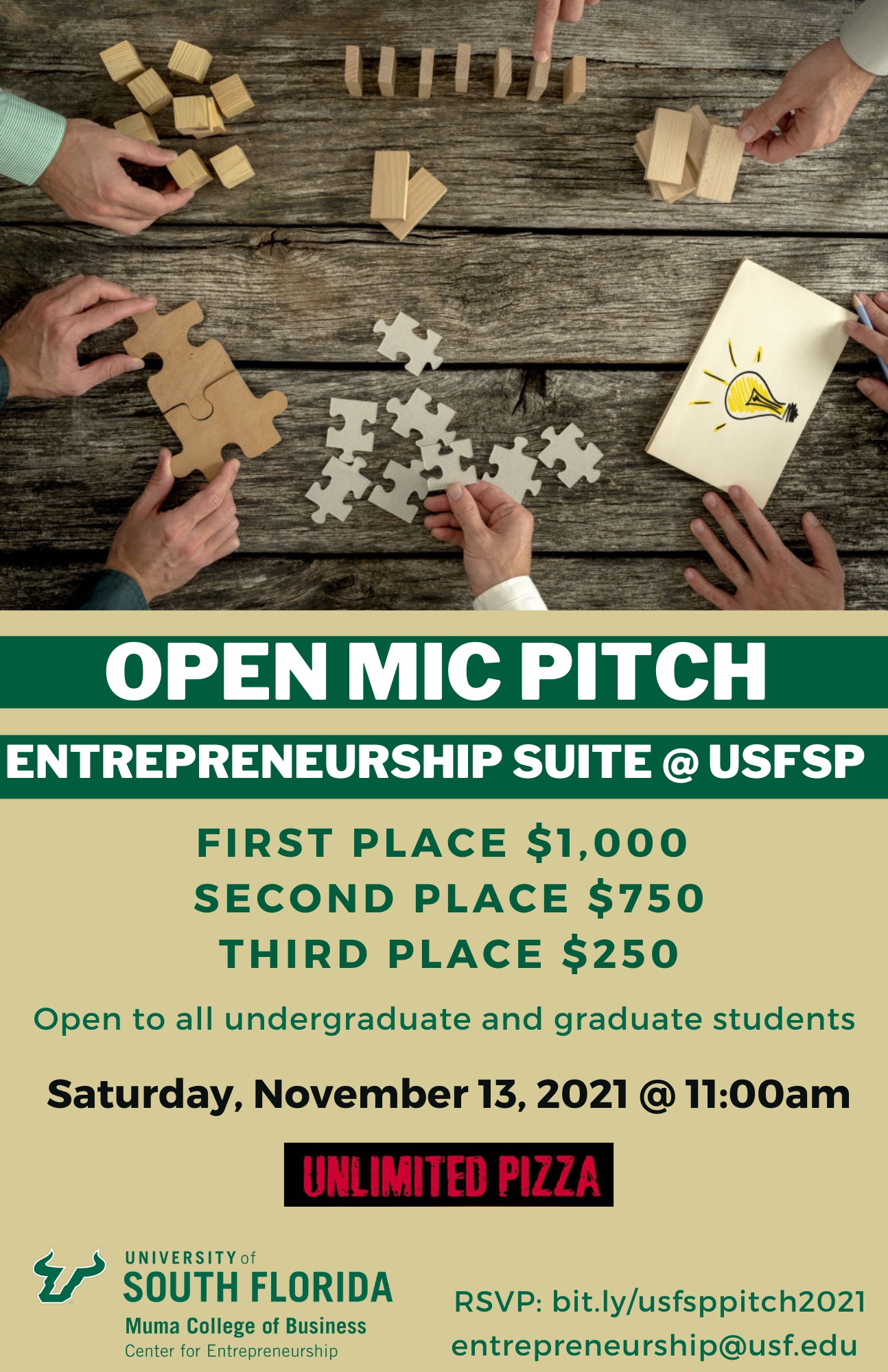 HUSTLE announcement, entrepreneurship, University of South Florida, food