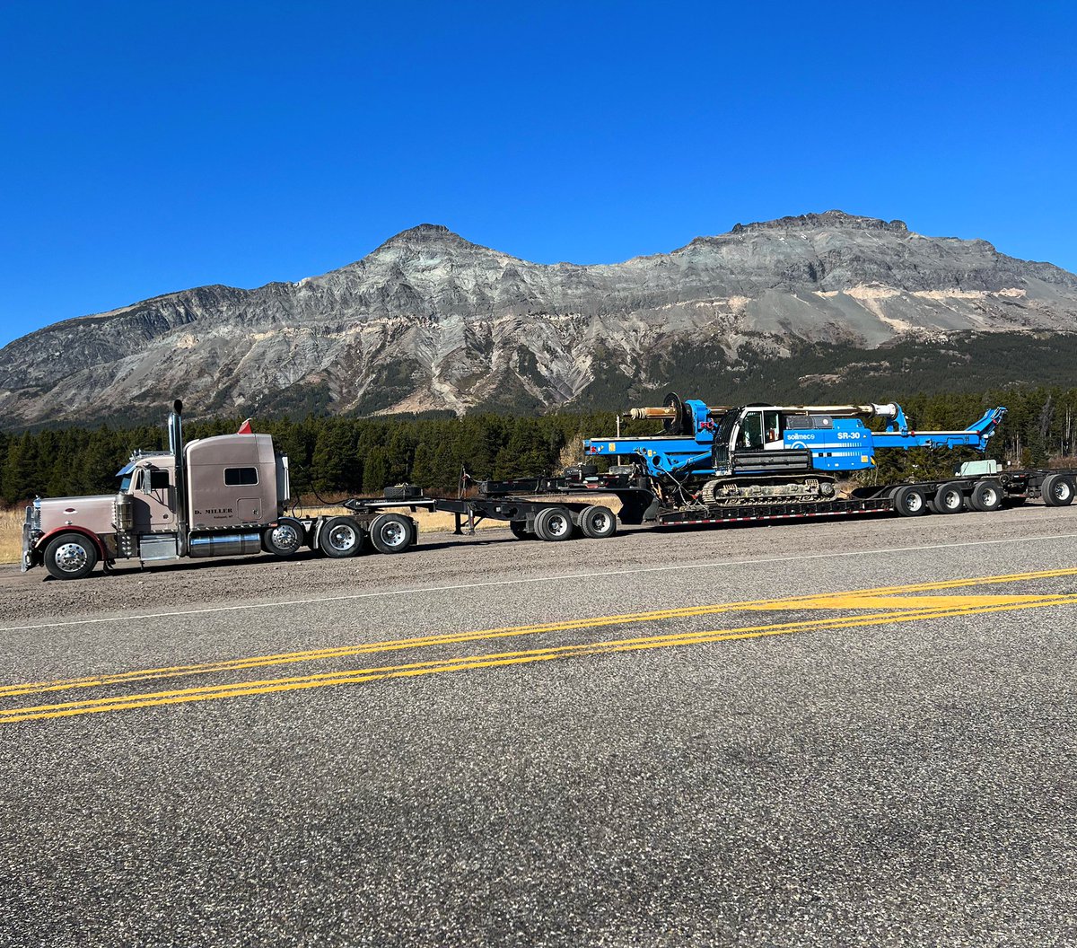 Mobilizing the drill rig over the continental divide for some drilled shafts. #mariaspass #glacierpark #soilmec #drilledshafts #construction #engineering #montana #trucking
