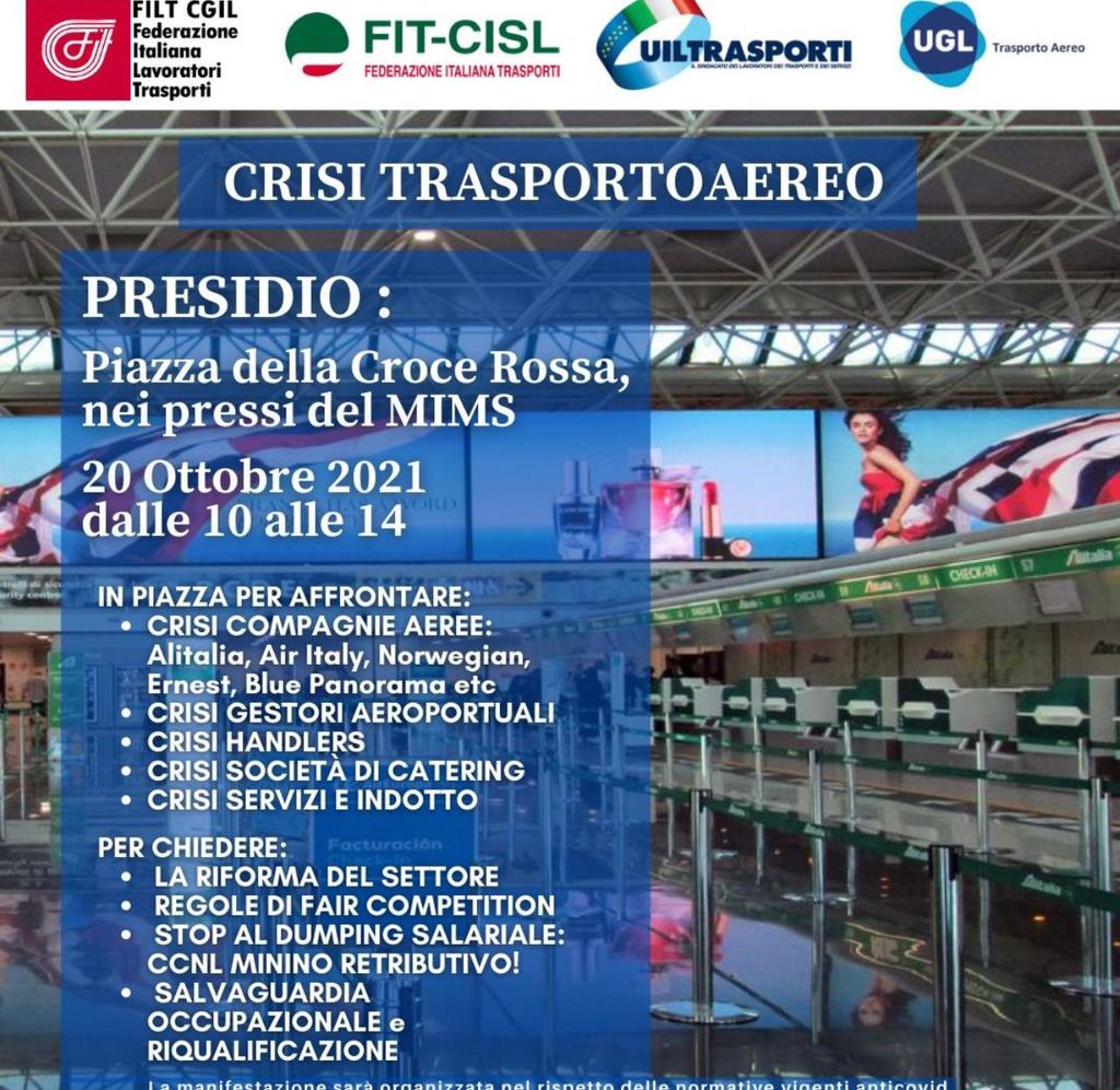 FiltCgil's tweet photo. Domani #20ottobre lavoratori e lavoratrici di tutto il #trasportoaereo in presidio nei pressi del #Mims in occasione avvio confronto sul settore in crisi per chiedere interventi per compagnie, gestori aeroportuali, handlers, società di catering e indotto @fcuscito @cgilnazionale https://t.co/uNj4skk1CL