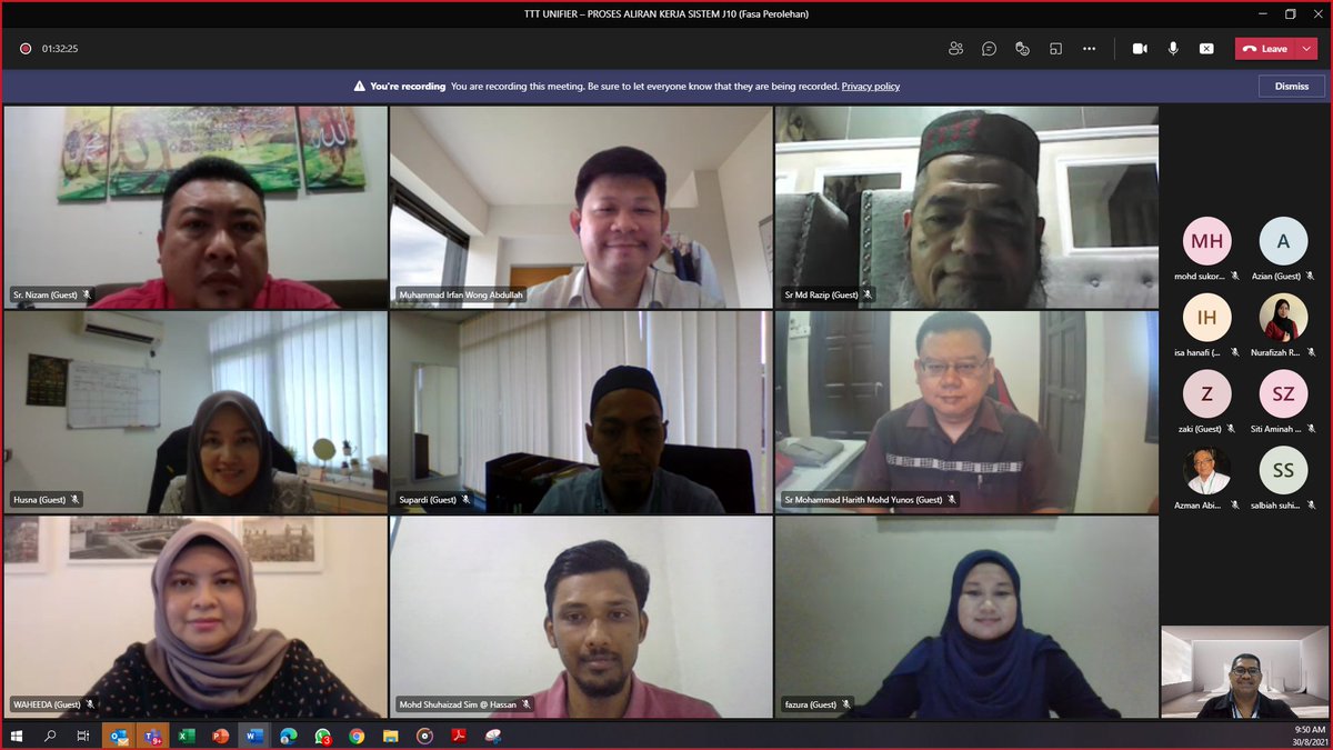 30 Ogos dan 1 September 2021 – Sesi latihan Train the Trainer (TTT) Unifier Proses Aliran Kerja Fasa Perolehan untuk Sesi 2 telah  berlangsung  secara atas talian melalui Platform Microsoft TEAMS selama dua 
 (2) hari. Terima kasih kepada semua pegawai yang terlibat.