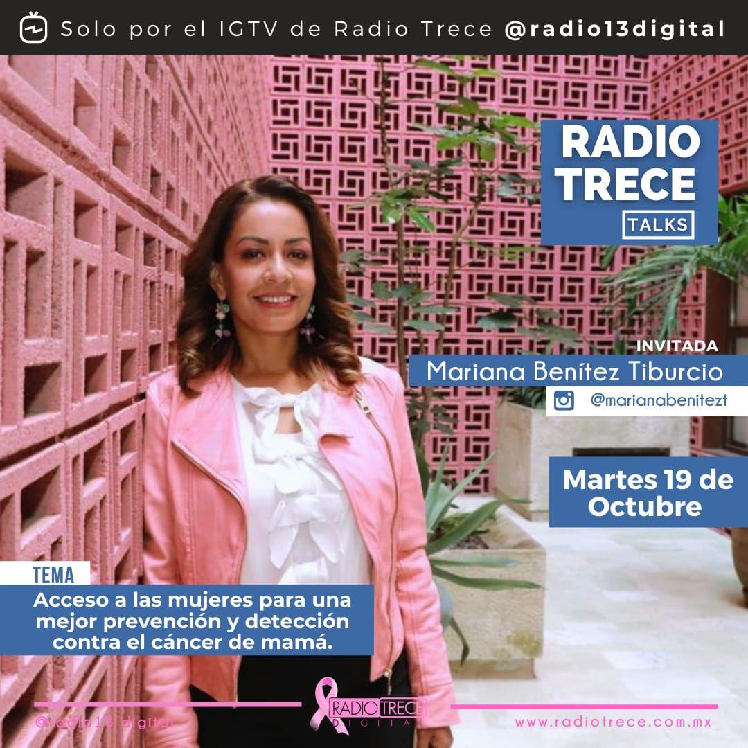marianabenitezt's tweet photo. No te pierdas el programa #radiotalks🎙 de @Radio13Digital  mi entrevista sobre el tema “Acceso a las #mujeres para una mejor prevención y detección contra el cáncer de mama”.

Hoy, martes 19 de octubre, a las 7:00 pm. por IGTV de #RadioTrece. https://t.co/hhmgnCBSEl
