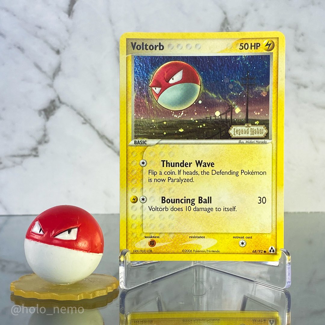HoloNemo's tweet photo. Stamped ex-Legend Maker Voltorb ⚡️⚡️  

#pokémon #pokemontcg https://t.co/zmrVHanXE6