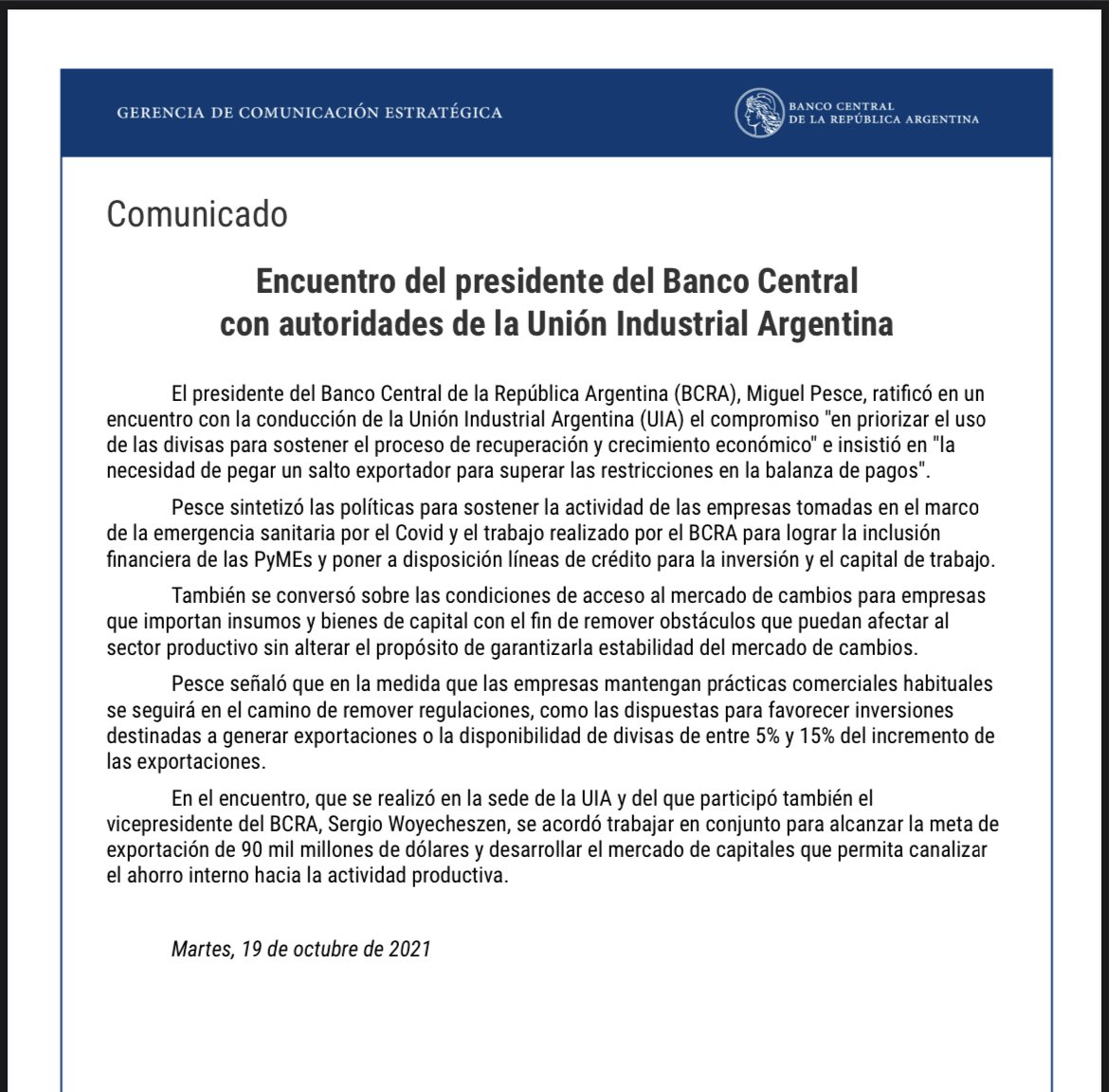 GabCaamano's tweet photo. Lees a este comunicado del BCRA y es literal para pegarse un corchazo. Emitieron 10 puntos PIB en 18 meses para financiar al tesoro y hablan de falta de dolares y que hay que pegar un salto exportador para superar la restricción mientras pisan importaciones. Razonan en Narnia. https://t.co/Z6HHUC3duX