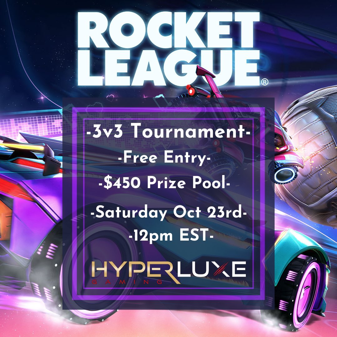 HLX_GG's tweet photo. 🏆Rocket League Tournament🏆
🎙Hosted by @psychoxistence🎙
🗓This Saturday, Oct 23rd🗓
⏰ 12pm EST ⏰
🔥Free Entry!🔥
💰$315 First Place Prize!💰 

Sign up today to secure your spot 
👉 https://t.co/KDRzttOSCp 👈

@RocketLeague #RocketLeague #esports #videogames #twitchstreaming https://t.co/3tSQVOYn7v