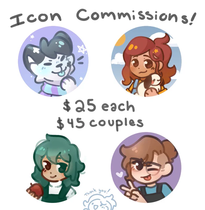 [ RTs 💕 ]

It's been 6 months since Easter which means lots of rabbits are being dropped off at my local rescue. 
I'm taking 5 icon commissions to support the vet appointments they have to cover!! 🤍 